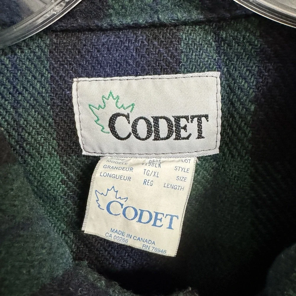 Codet Wool Jacket‎ Mens XL Green Blue Plaid Button Front Canada Outdoor